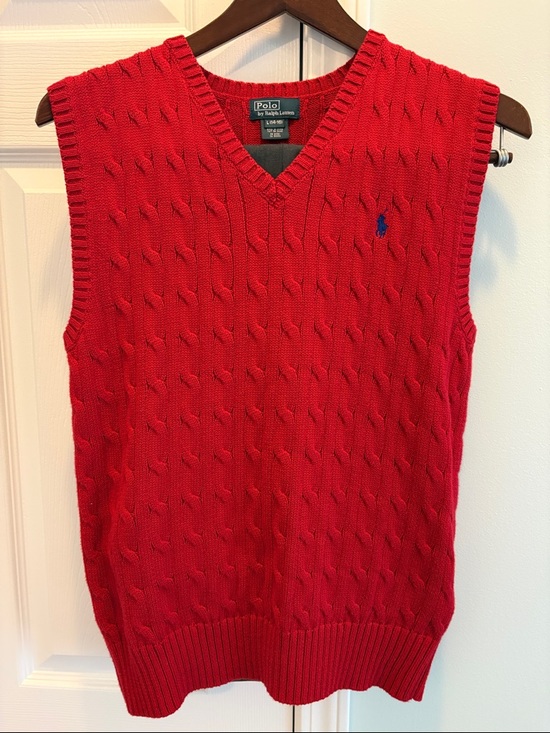 Polo Ralph Lauren Other - Polo by Ralph Lauren Boys Red Cable Knit V-Neck Sweater Vest Size L (14-16)